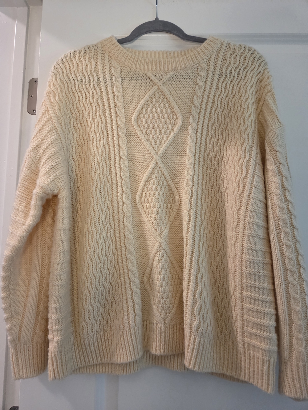 Dazy Women's Cable Knit Crewneck Sweater Cream Yellow Size Small